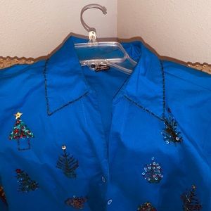 Christmas shirt with sequin appliqués and beading